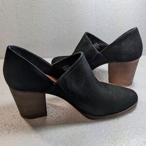 GIANNI BINI Low Ankle Booties Stacked Heels Black Suede Leather Women's 10